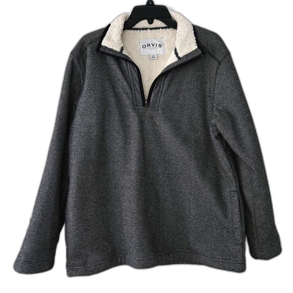ORVIS Men's Pullover Fleece Lined Jacket 1/4 Zip Pockets Medium